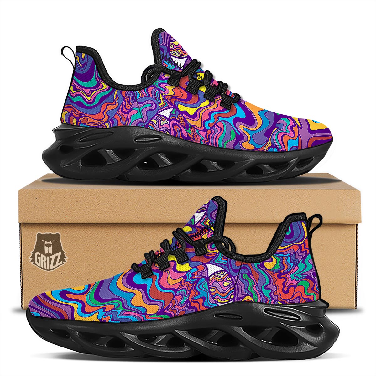 Rave Trippy Print Black Running Shoes-grizzshop