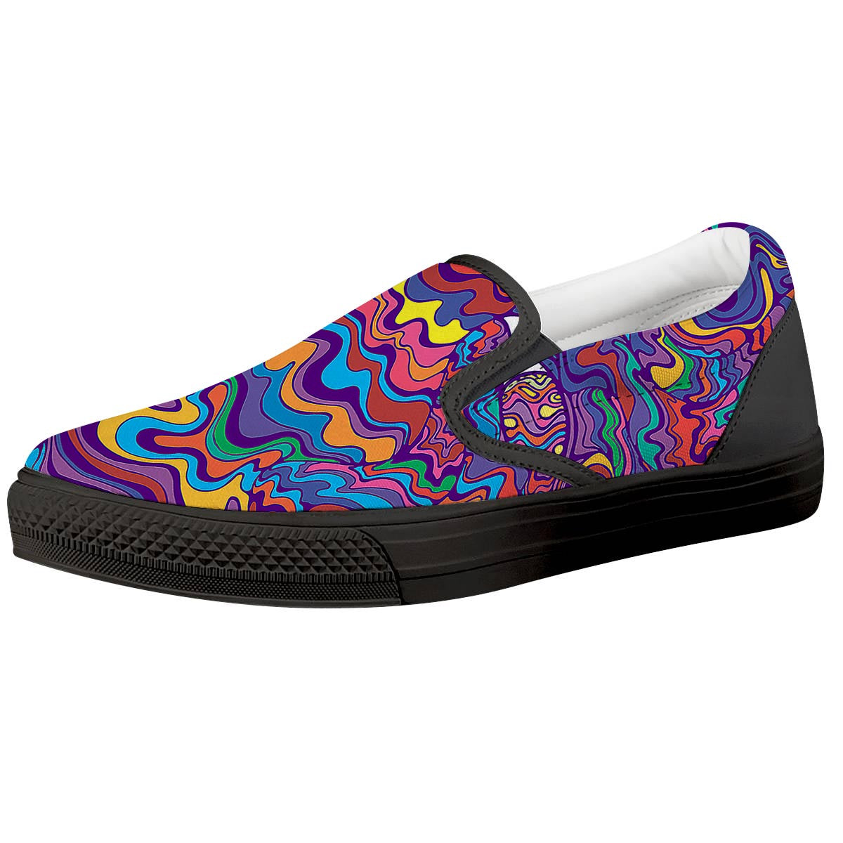 Rave Trippy Print Black Slip On Shoes-grizzshop