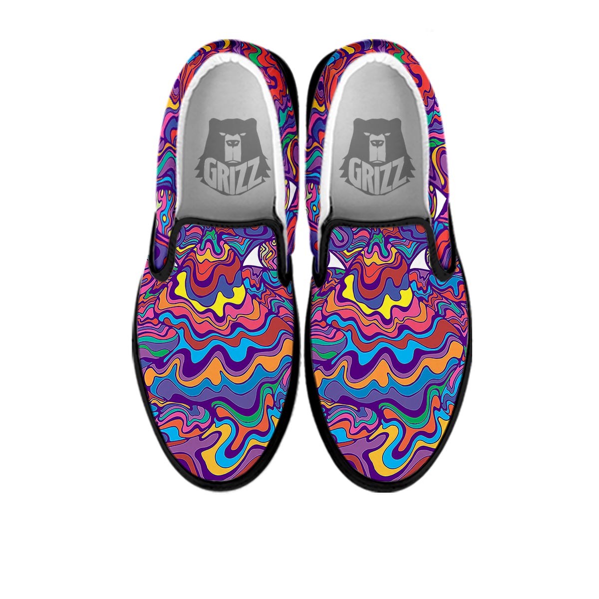 Rave Trippy Print Black Slip On Shoes-grizzshop