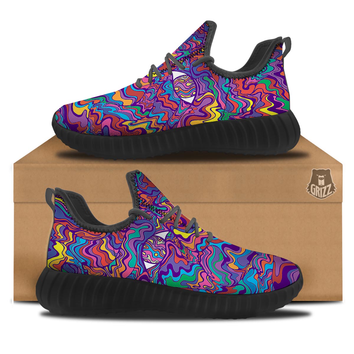 Rave Trippy Print Black Walking Shoes-grizzshop