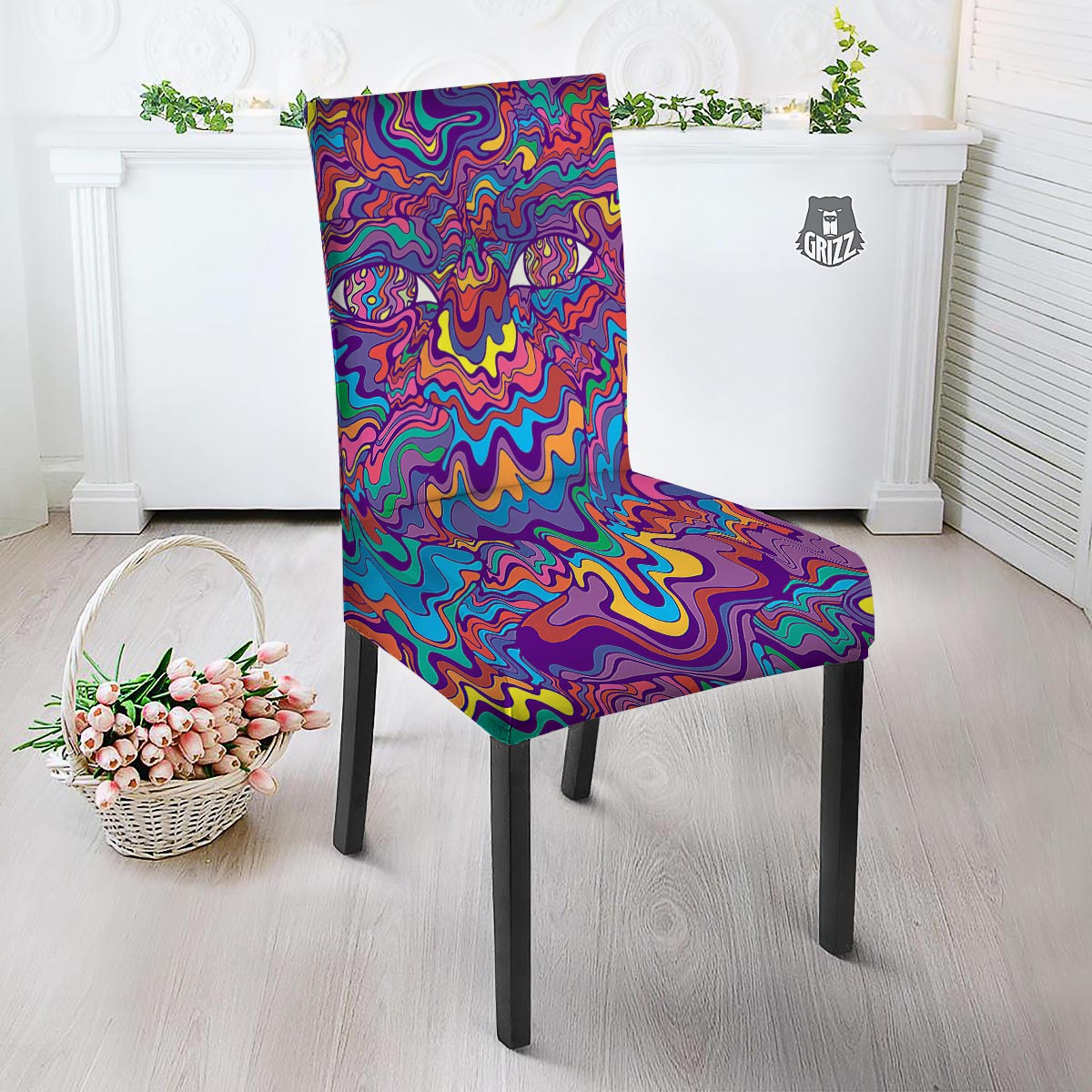 Rave Trippy Print Dining Chair Slipcover-grizzshop