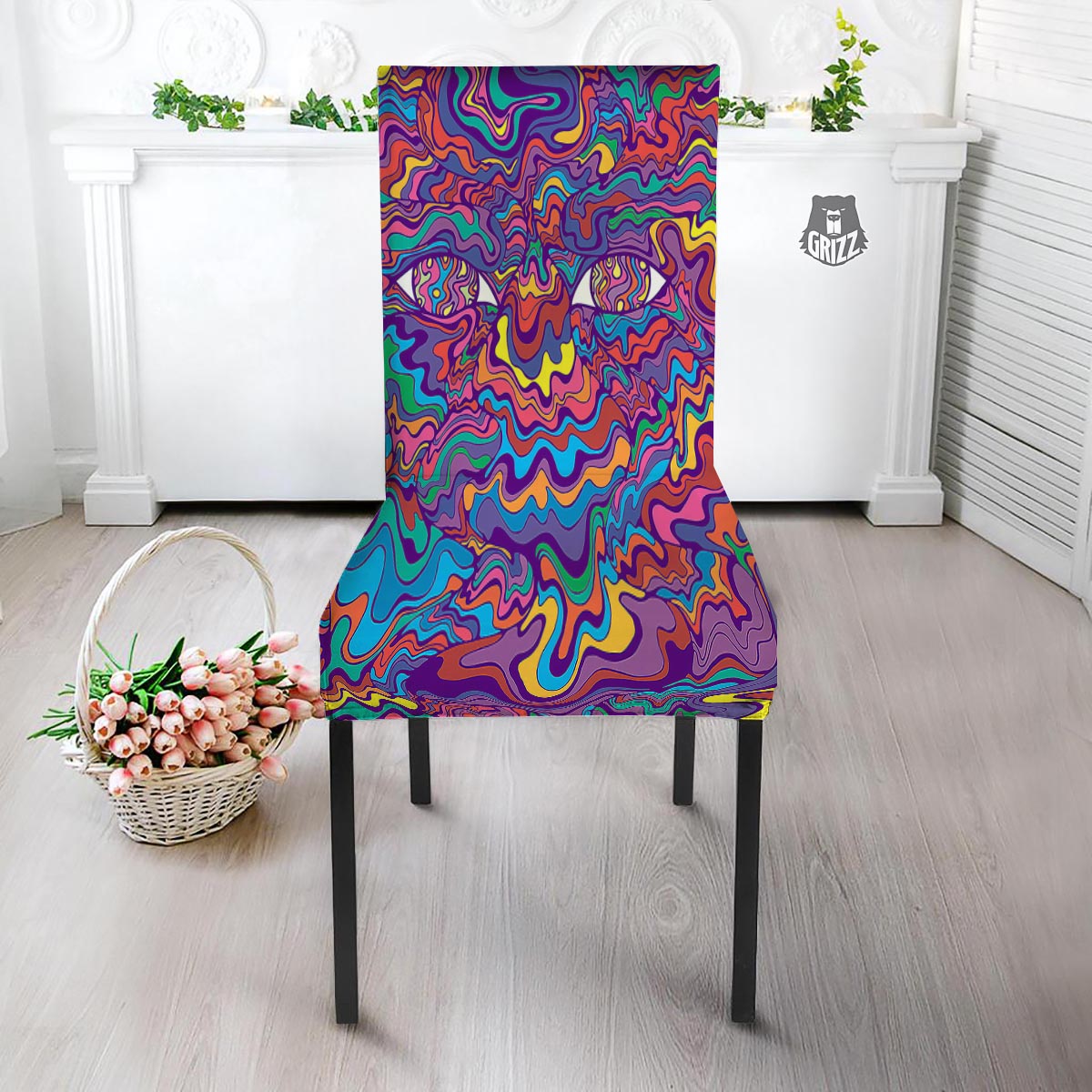 Rave Trippy Print Dining Chair Slipcover-grizzshop