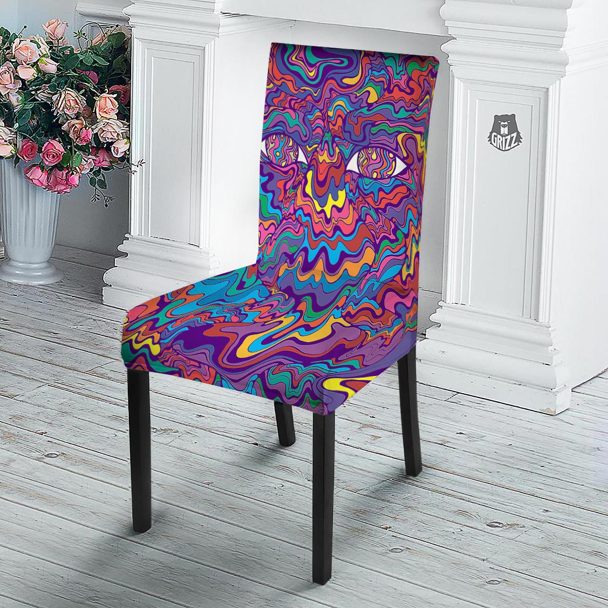 Rave Trippy Print Dining Chair Slipcover-grizzshop