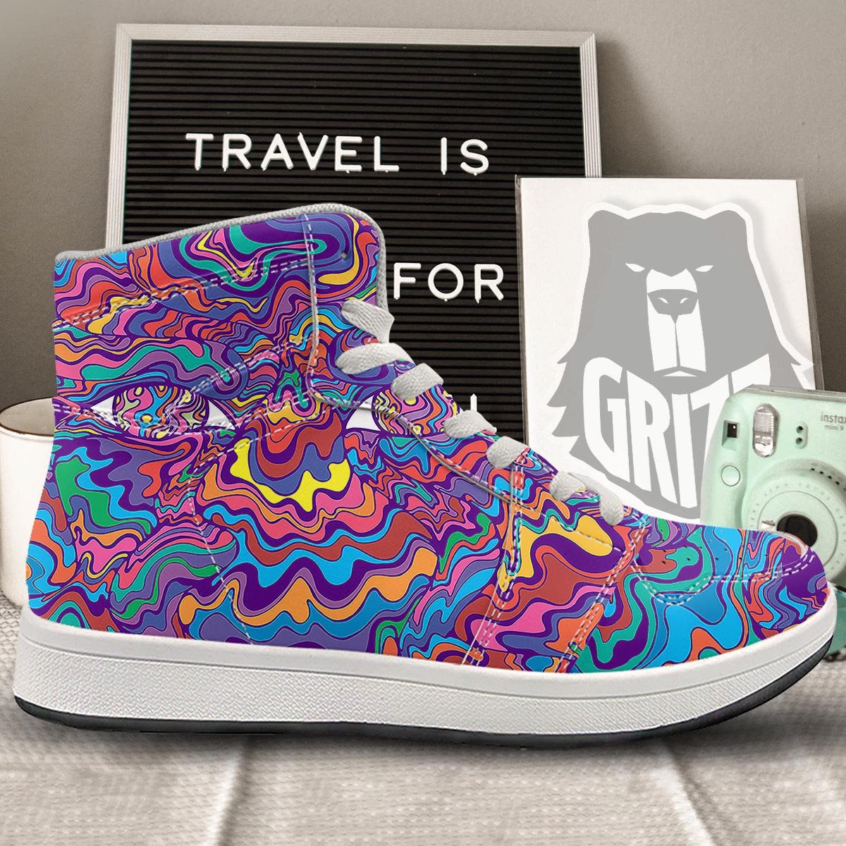 Rave Trippy Print High Top Sneakers-grizzshop