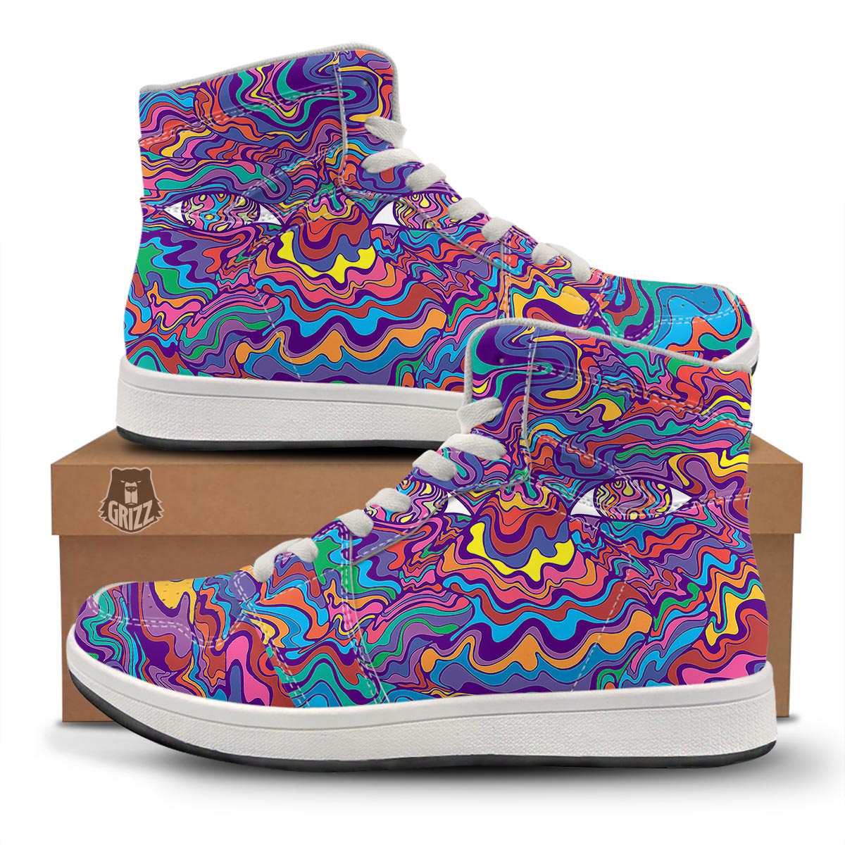Rave Trippy Print High Top Sneakers-grizzshop