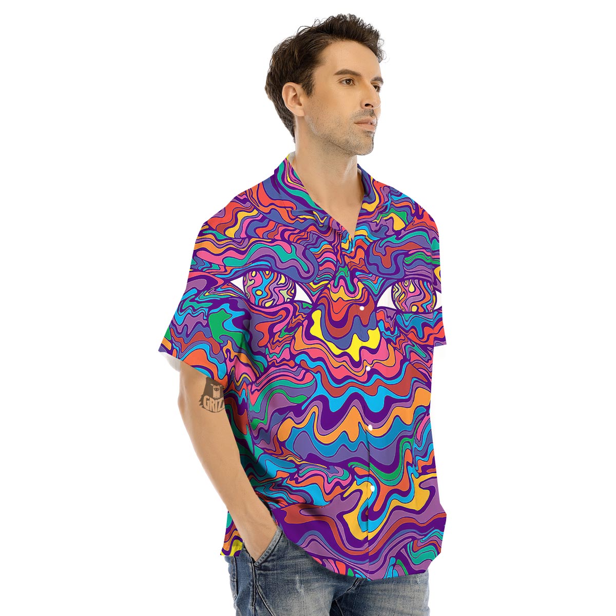 Rave Trippy Print Men's Hawaiian Shirt-grizzshop