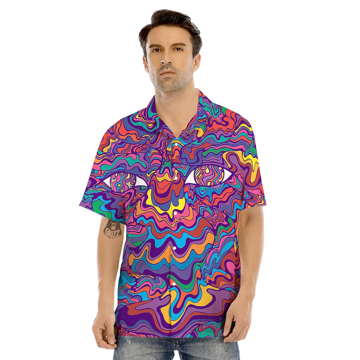 Rave Trippy Print Men's Hawaiian Shirt-grizzshop