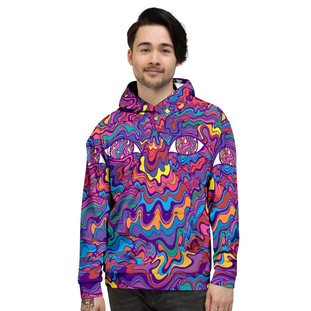 Rave Trippy Print Men's Hoodie-grizzshop