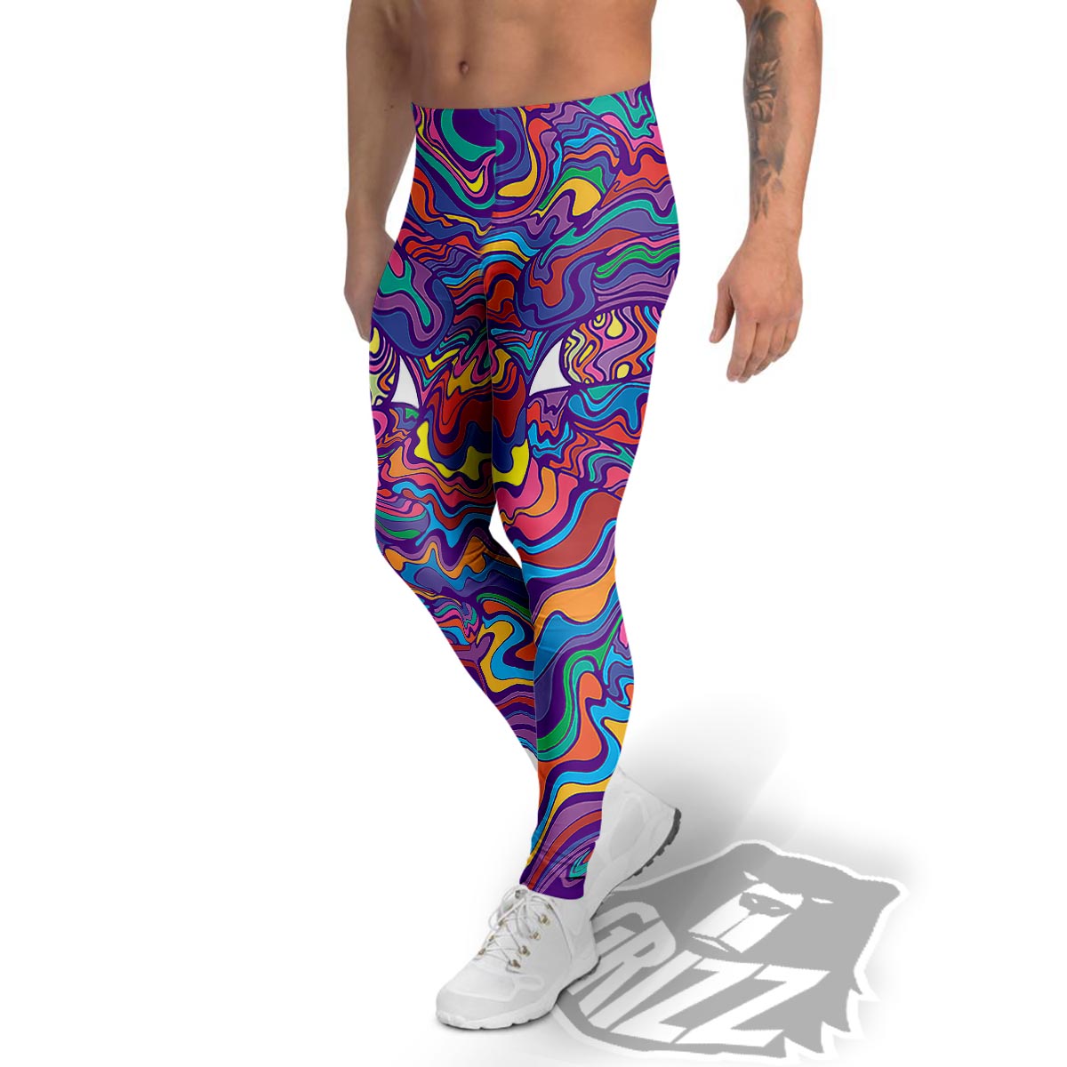 Rave Trippy Print Men's Leggings-grizzshop