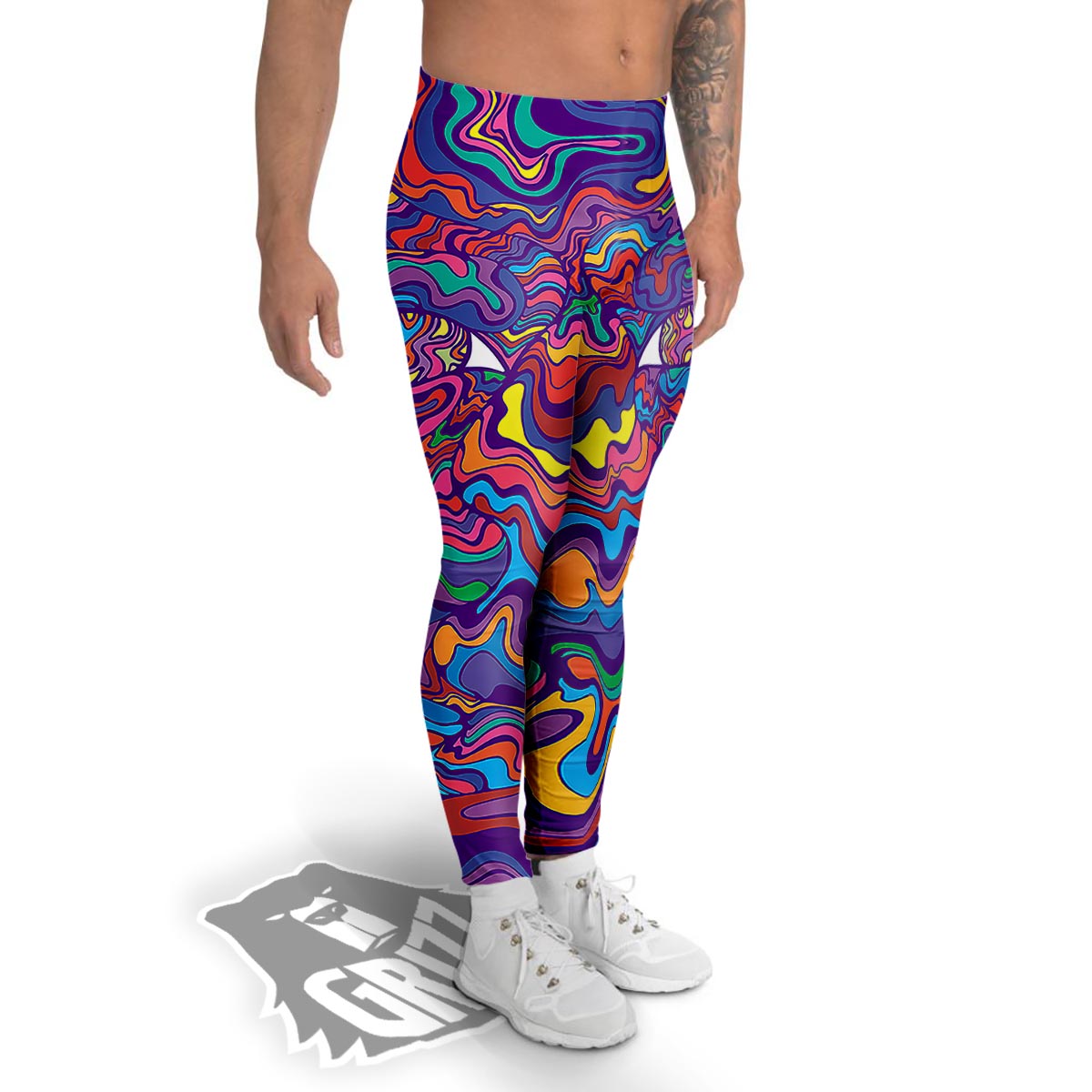 Rave Trippy Print Men's Leggings-grizzshop