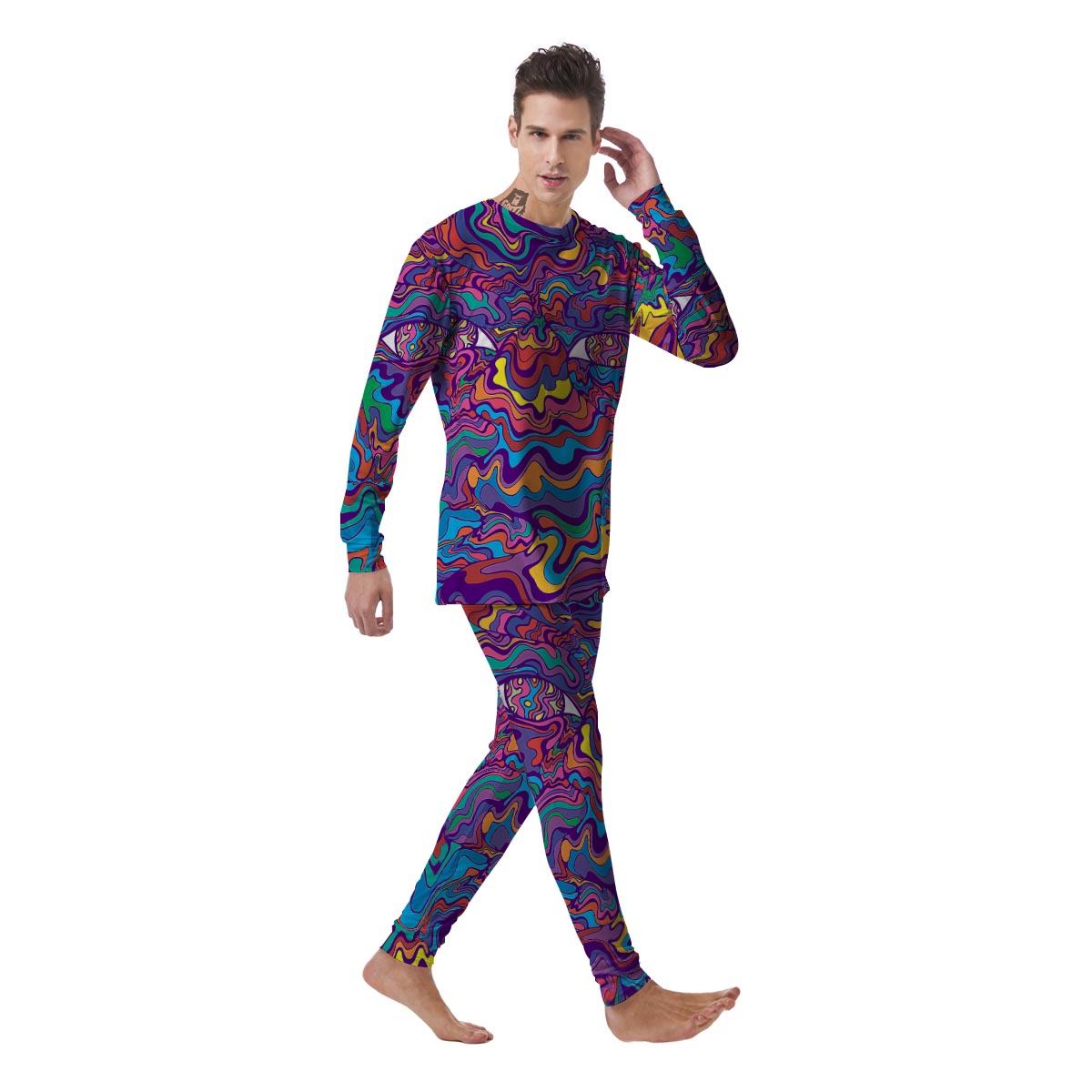 Rave Trippy Print Men's Pajamas-grizzshop