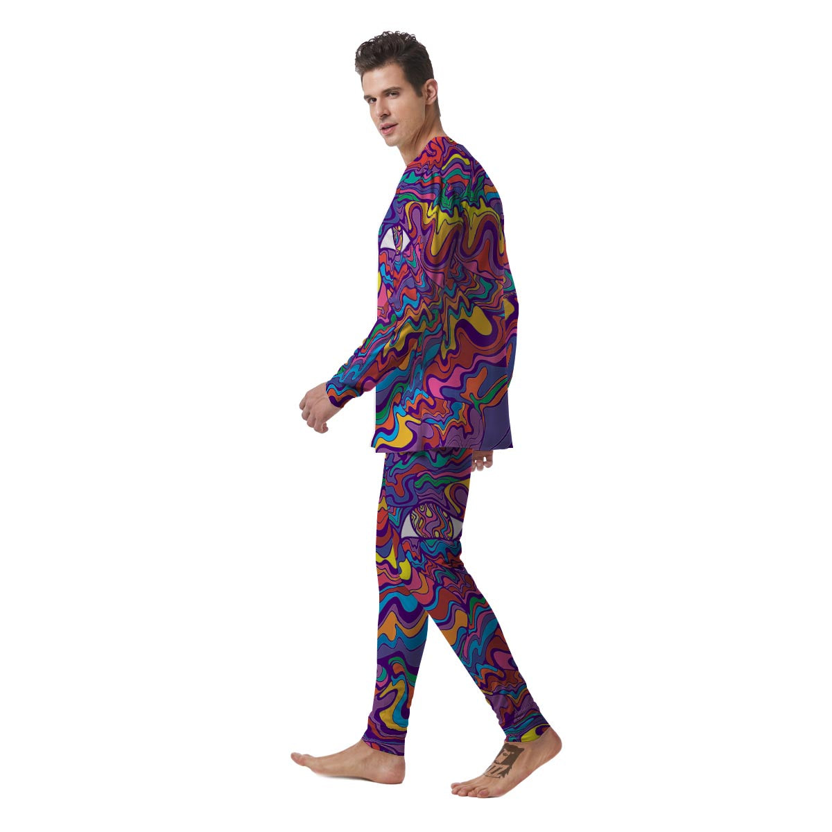 Rave Trippy Print Men's Pajamas-grizzshop