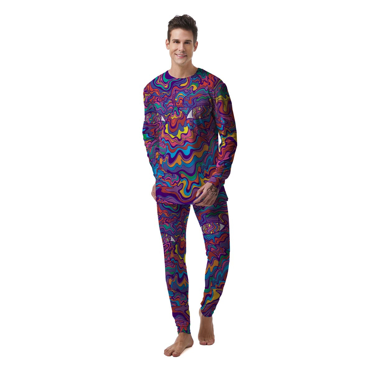 Rave Trippy Print Men's Pajamas-grizzshop