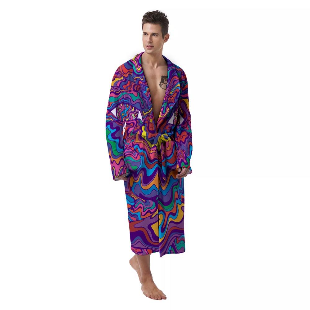 Rave Trippy Print Men's Robe-grizzshop