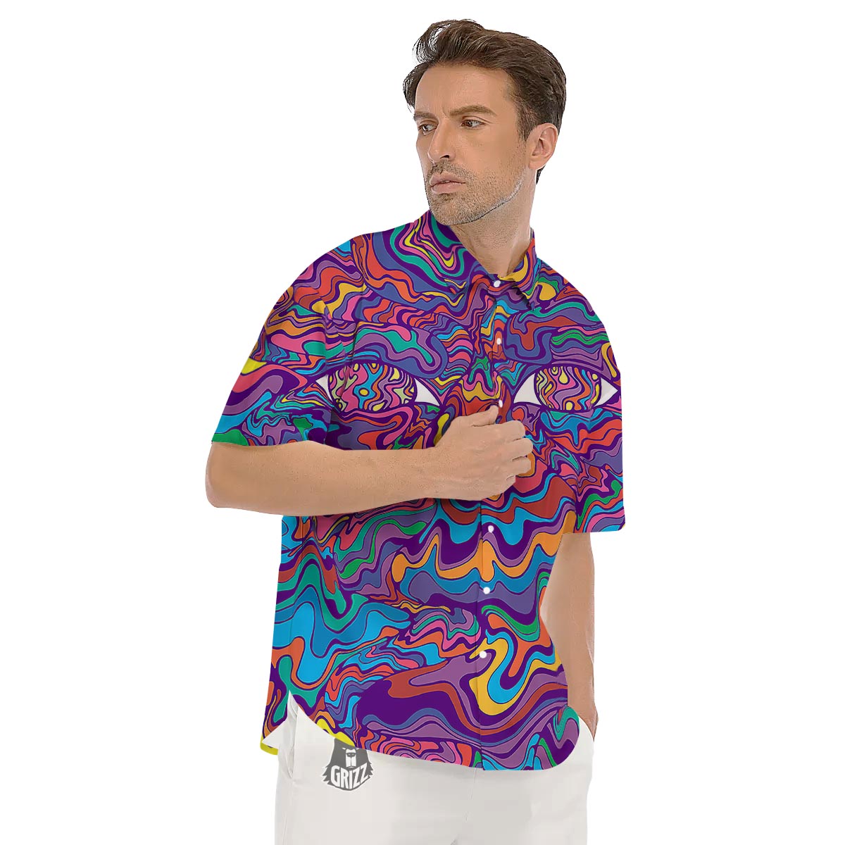 Rave Trippy Print Men's Short Sleeve Shirts-grizzshop