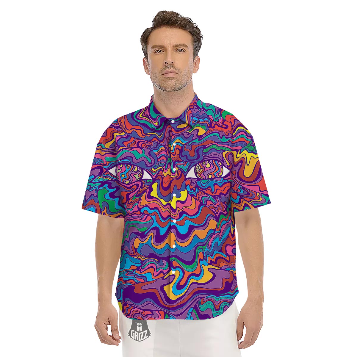 Rave Trippy Print Men's Short Sleeve Shirts-grizzshop