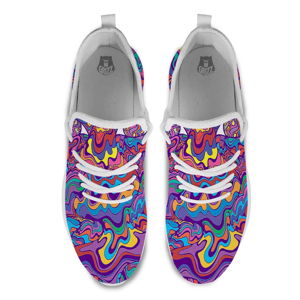 Rave Trippy Print White Athletic Shoes-grizzshop