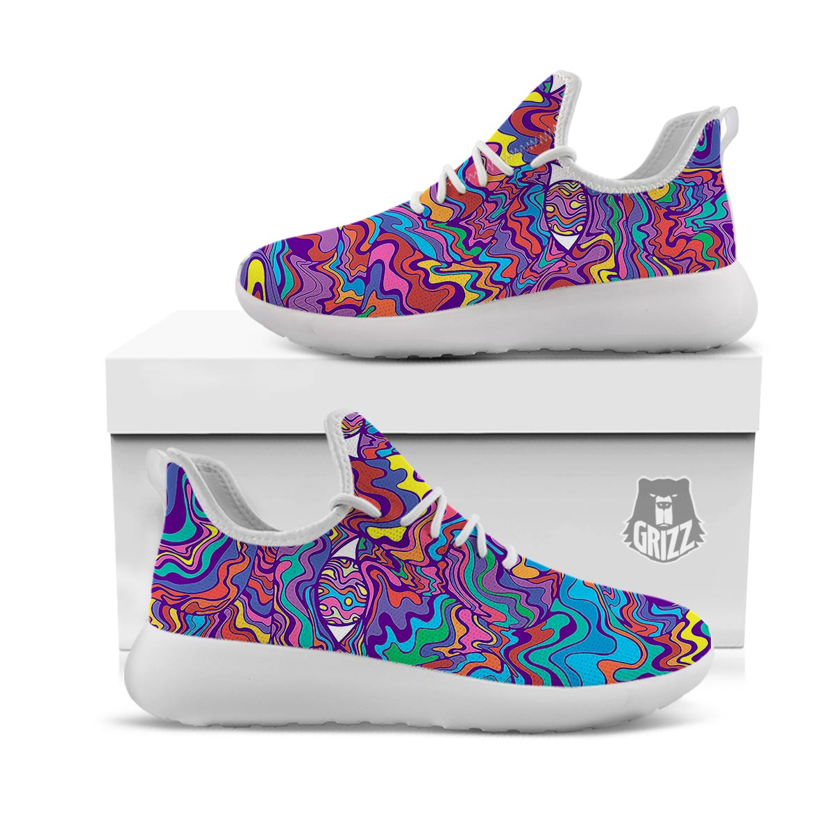 Rave Trippy Print White Athletic Shoes-grizzshop