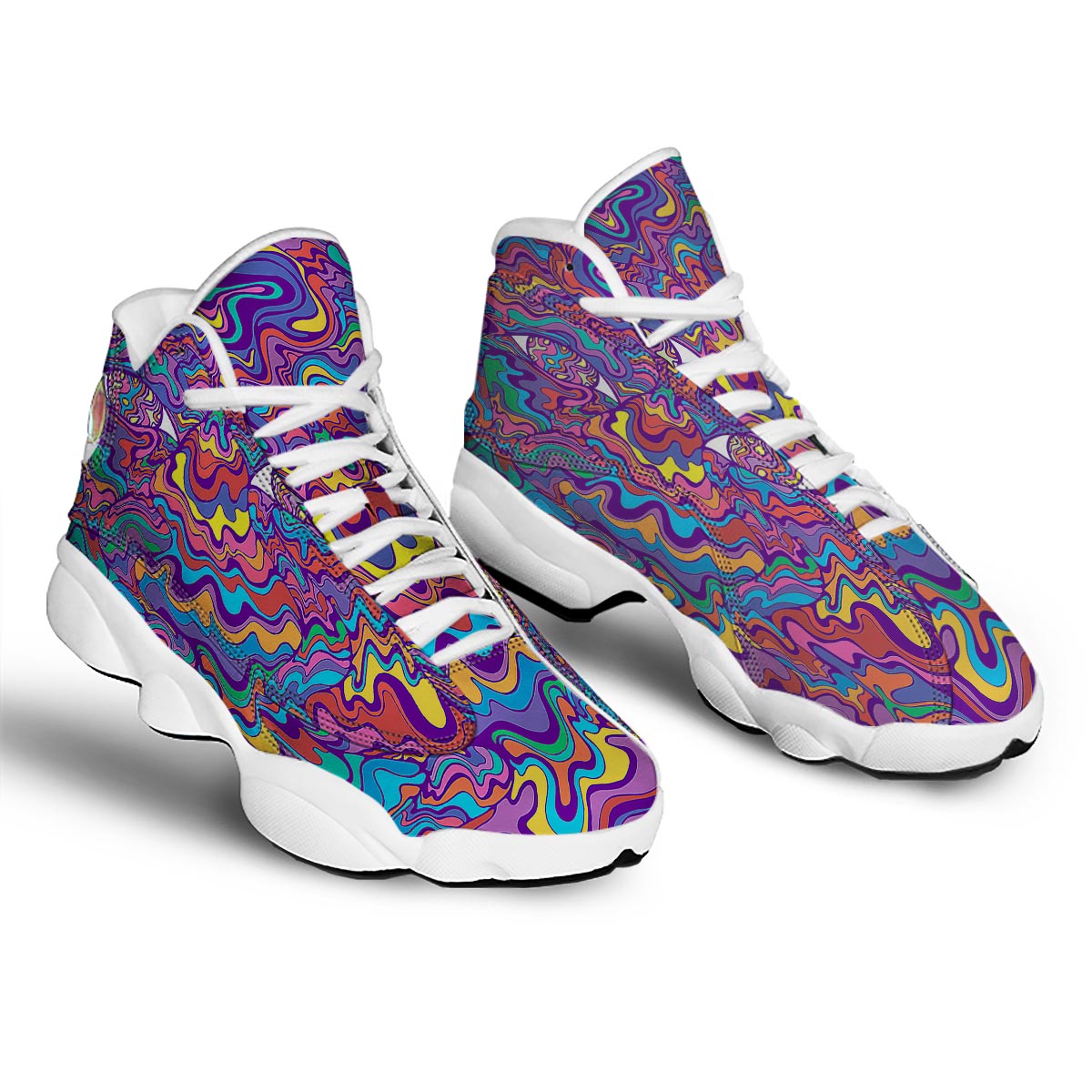 Rave Trippy Print White Basketball Shoes-grizzshop