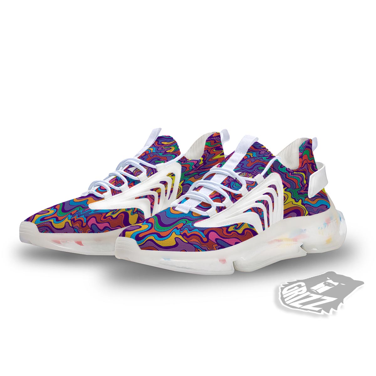 Rave Trippy Print White Gym Shoes-grizzshop