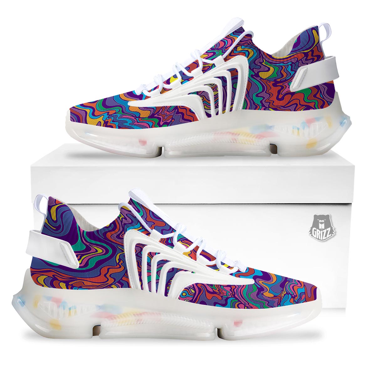 Rave Trippy Print White Gym Shoes-grizzshop