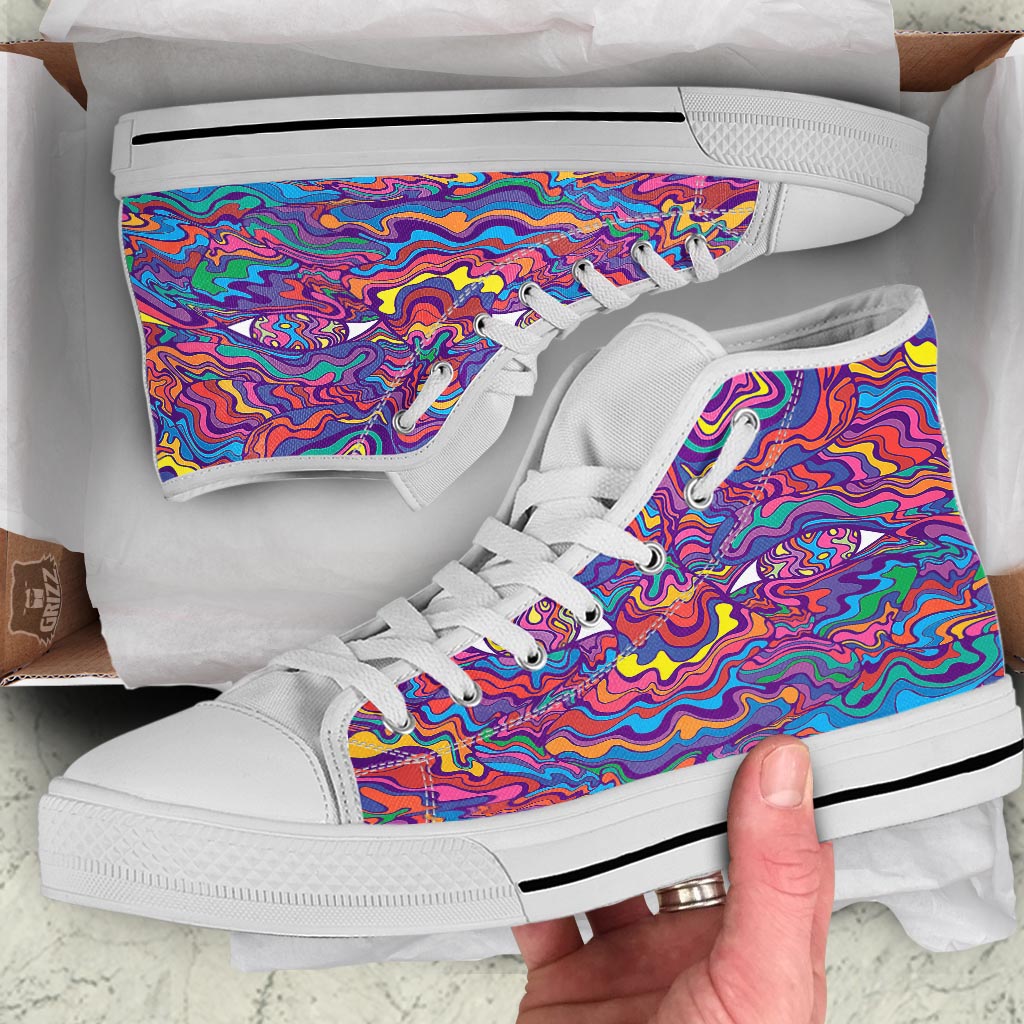 Rave Trippy Print White High Top Shoes-grizzshop