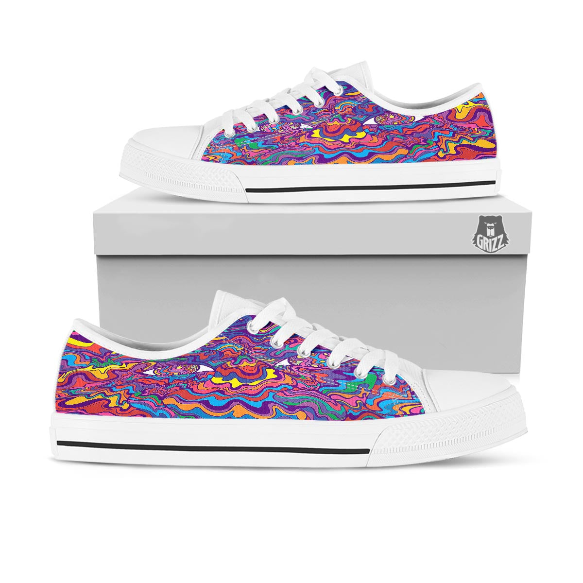Rave Trippy Print White Low Top Shoes-grizzshop