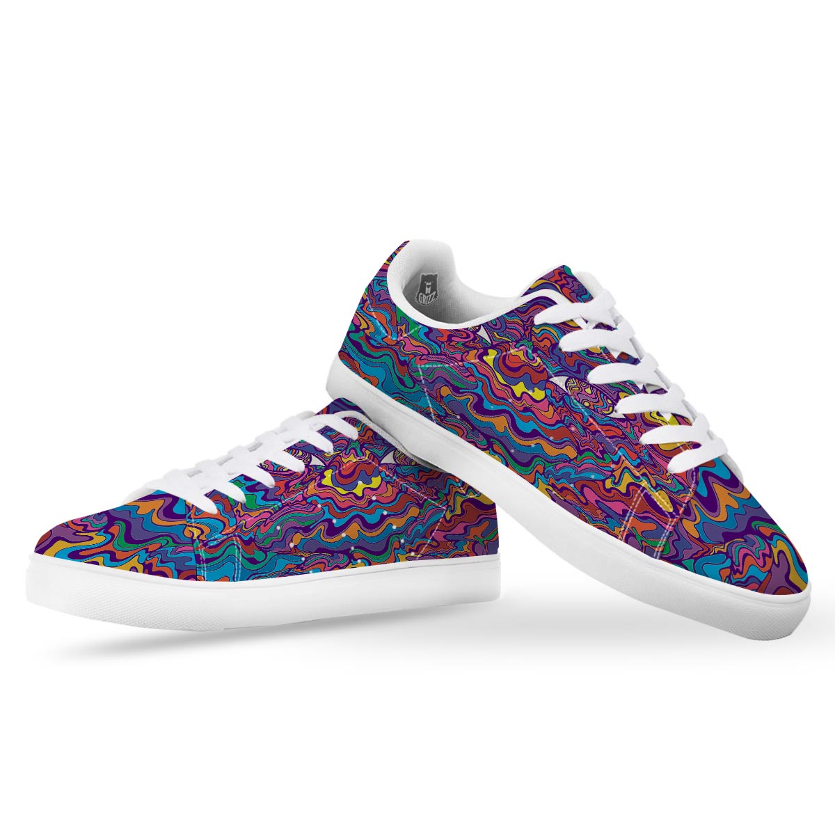 Rave Trippy Print White Low Top Sneakers-grizzshop