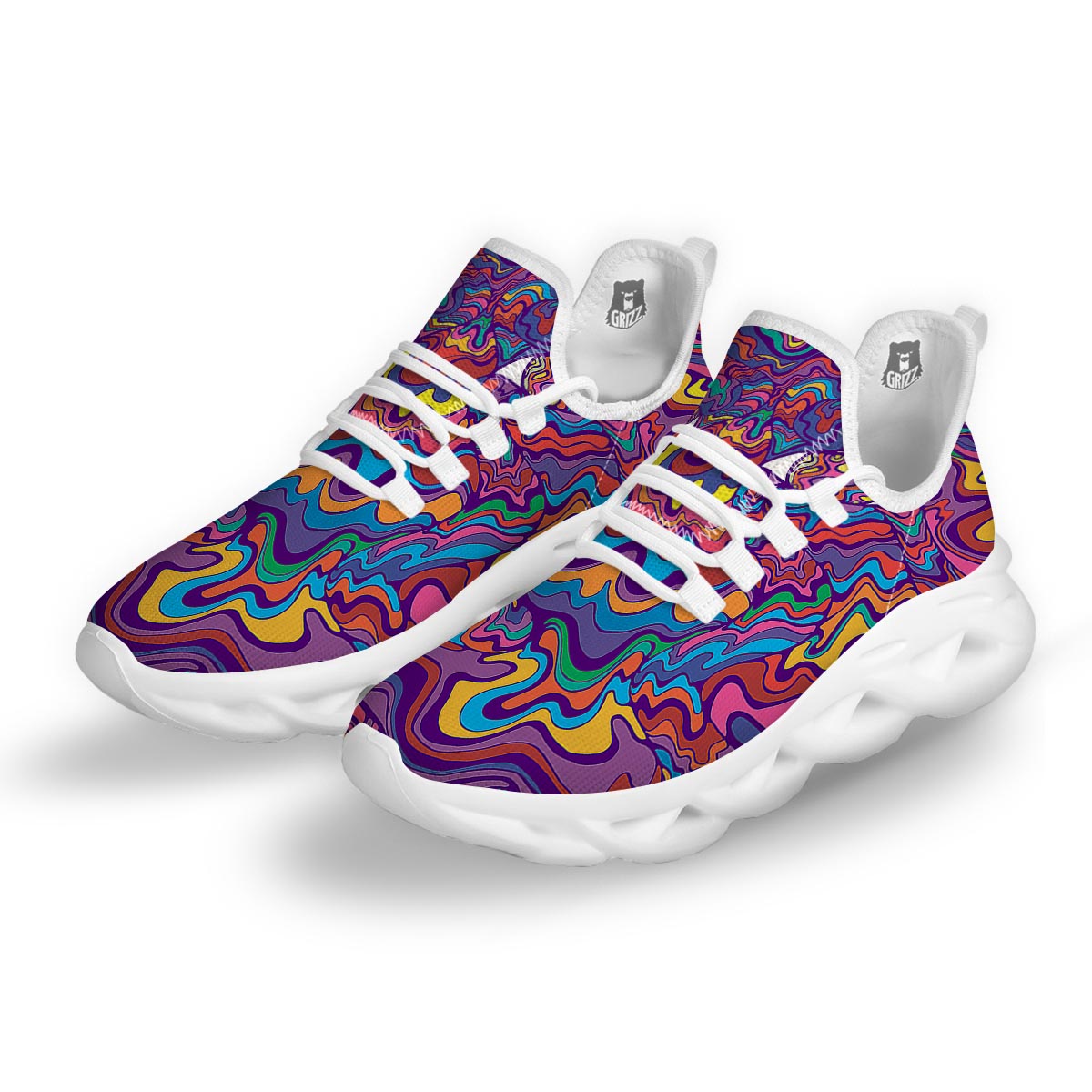 Rave Trippy Print White Running Shoes-grizzshop