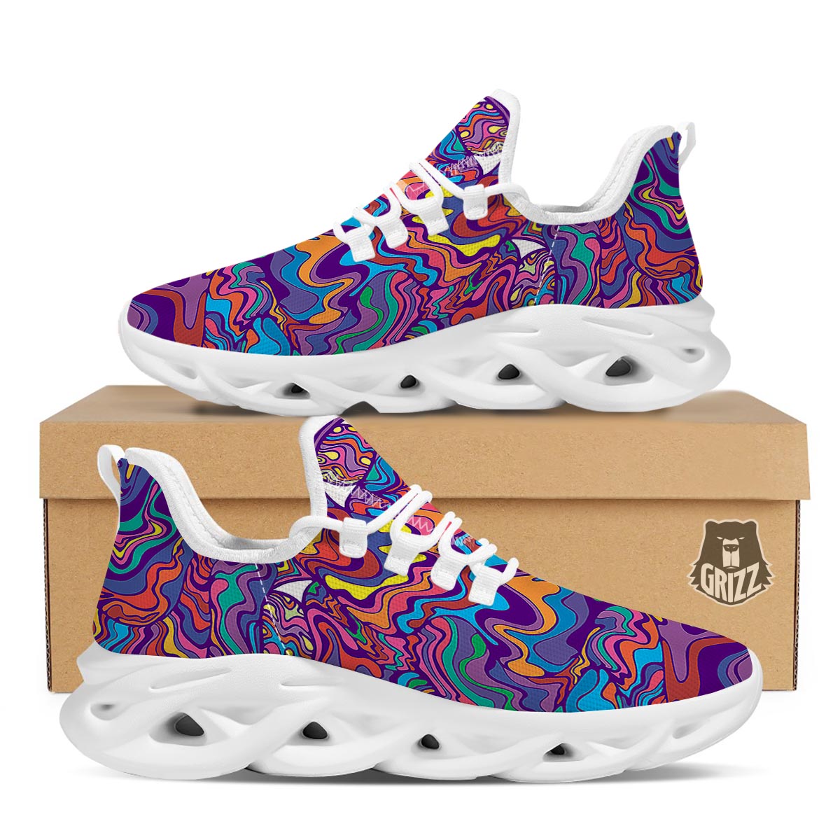 Rave Trippy Print White Running Shoes-grizzshop