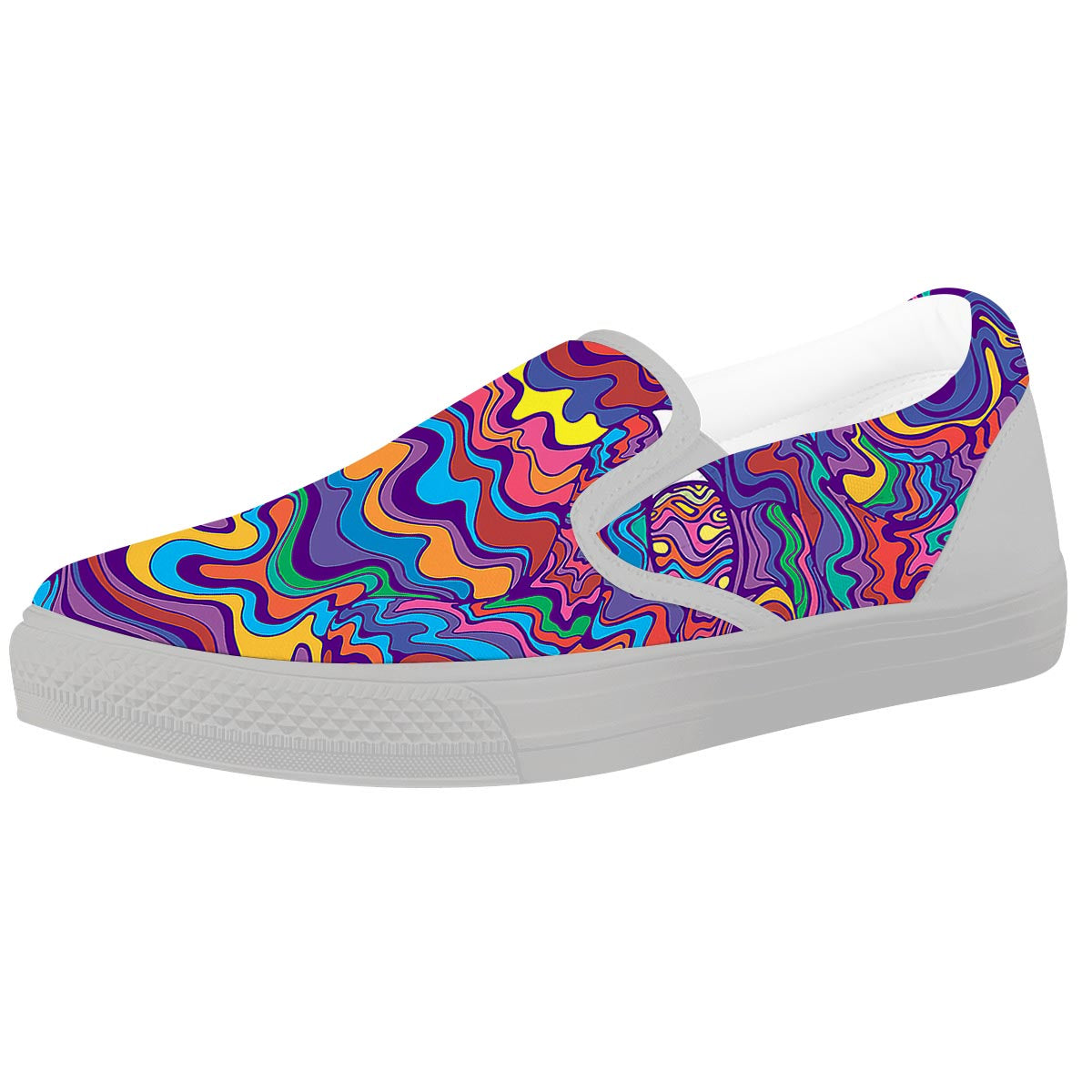 Rave Trippy Print White Slip On Shoes-grizzshop