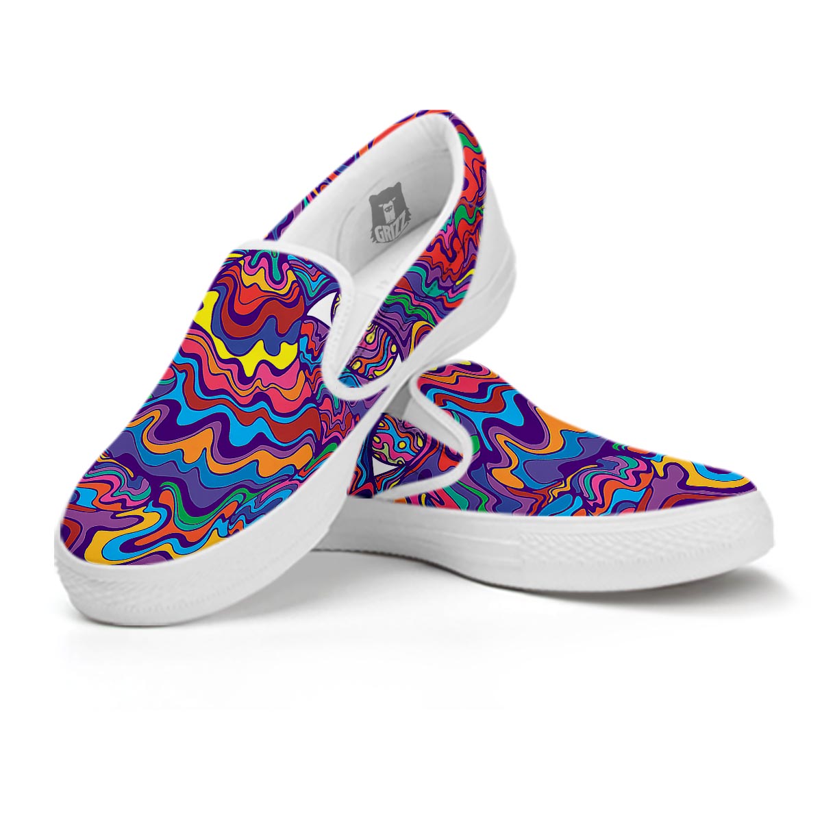 Rave Trippy Print White Slip On Shoes-grizzshop