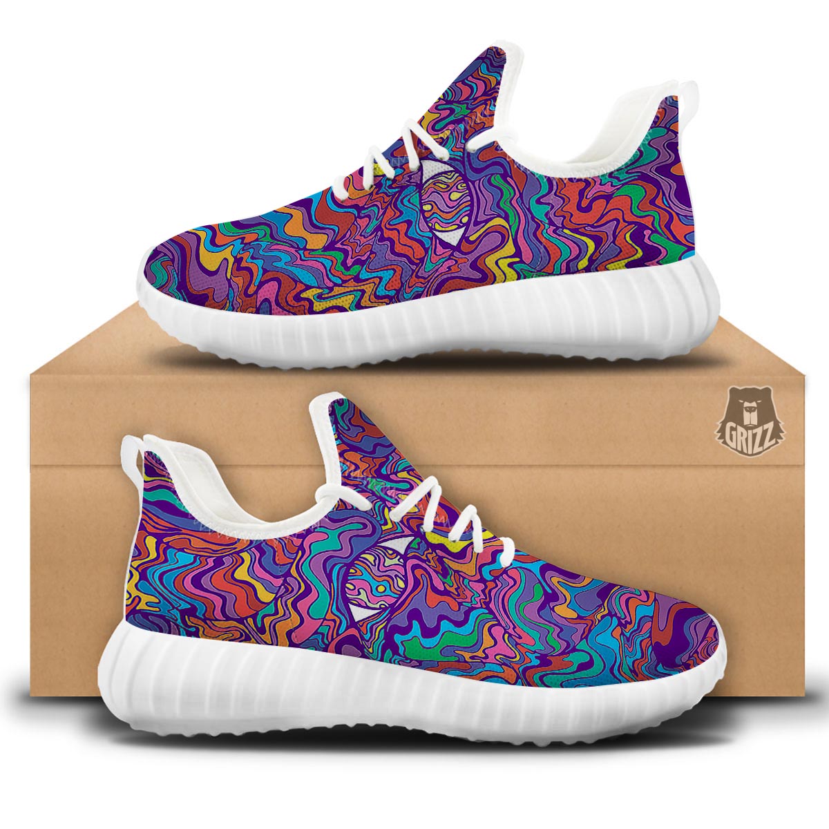 Rave Trippy Print White Walking Shoes-grizzshop