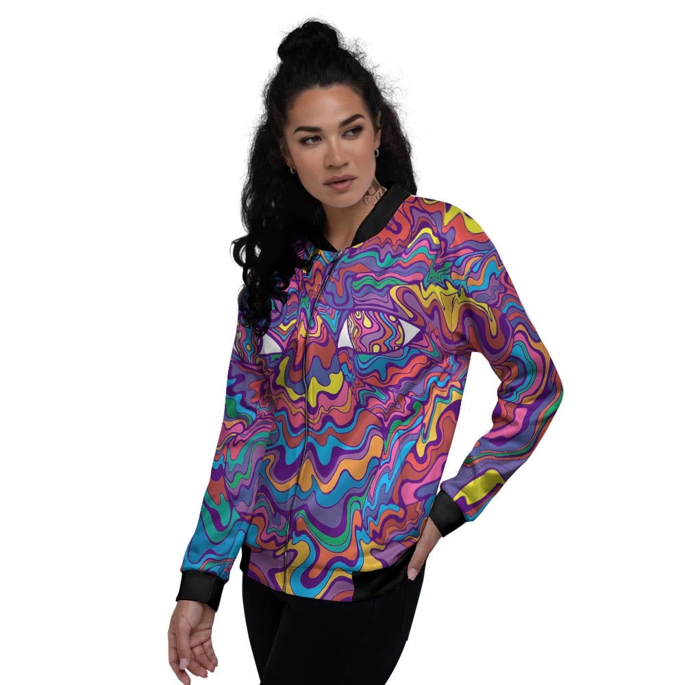 Rave Trippy Print Women's Bomber Jacket-grizzshop