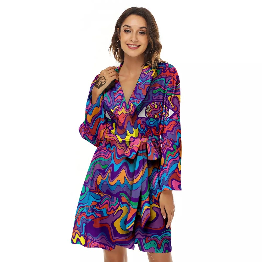 Rave Trippy Print Women's Robe-grizzshop