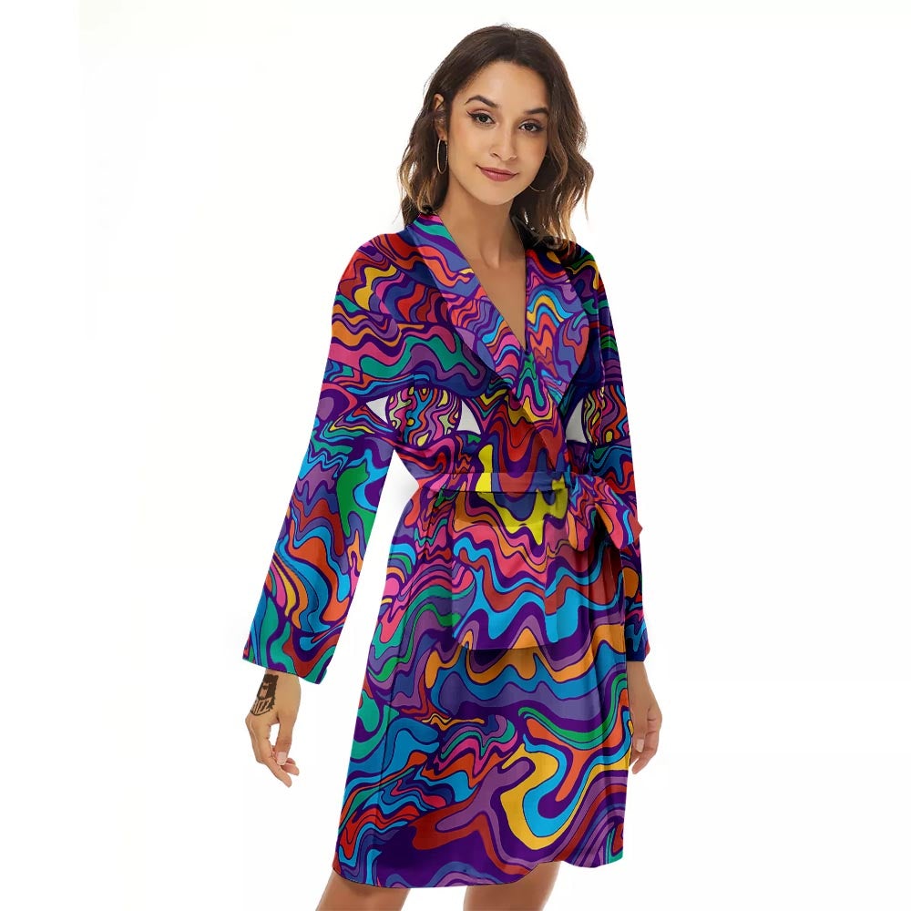 Rave Trippy Print Women's Robe-grizzshop