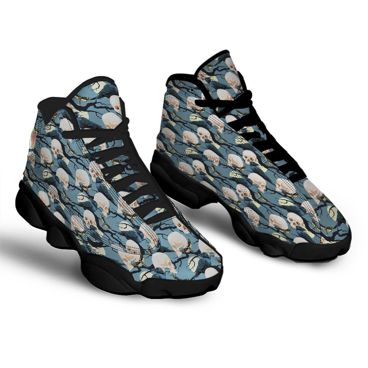 Raven Skull Print Pattern Black Basketball Shoes-grizzshop