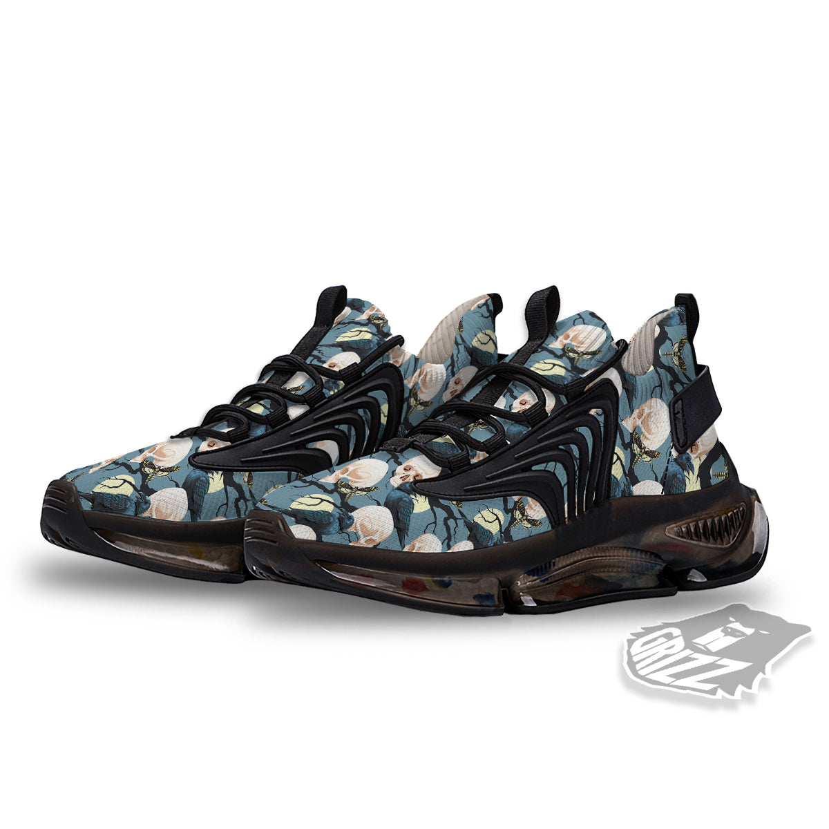 Raven Skull Print Pattern Black Gym Shoes-grizzshop