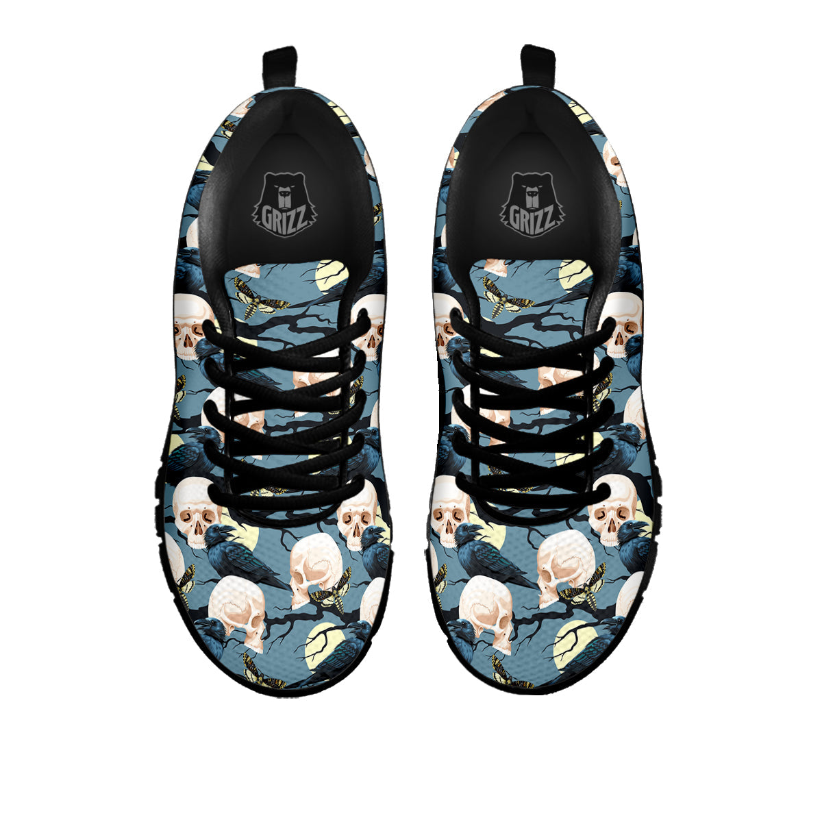 Raven Skull Print Pattern Black Sneaker-grizzshop