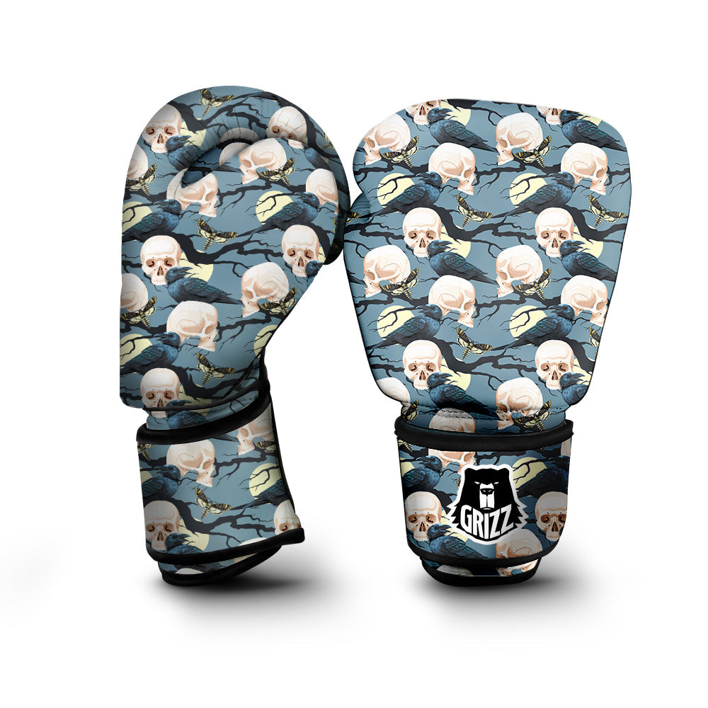 Raven Skull Print Pattern Boxing Gloves-grizzshop