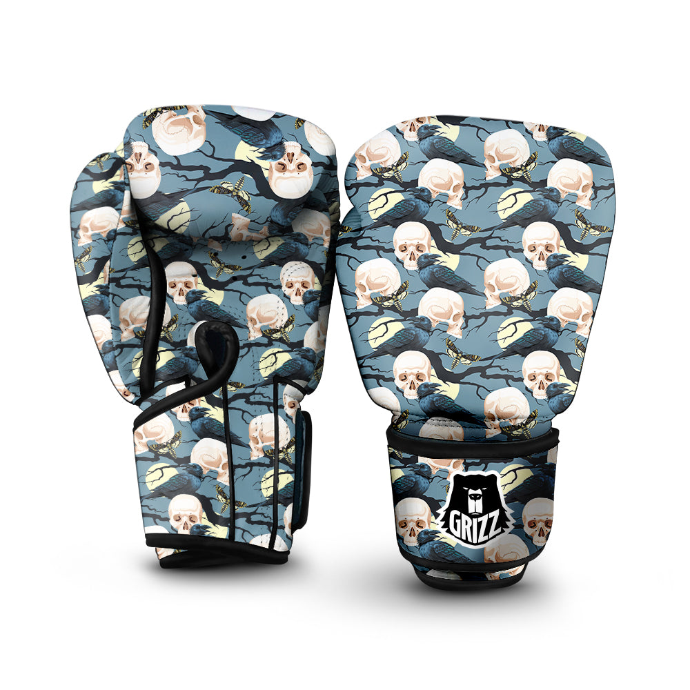 Raven Skull Print Pattern Boxing Gloves-grizzshop