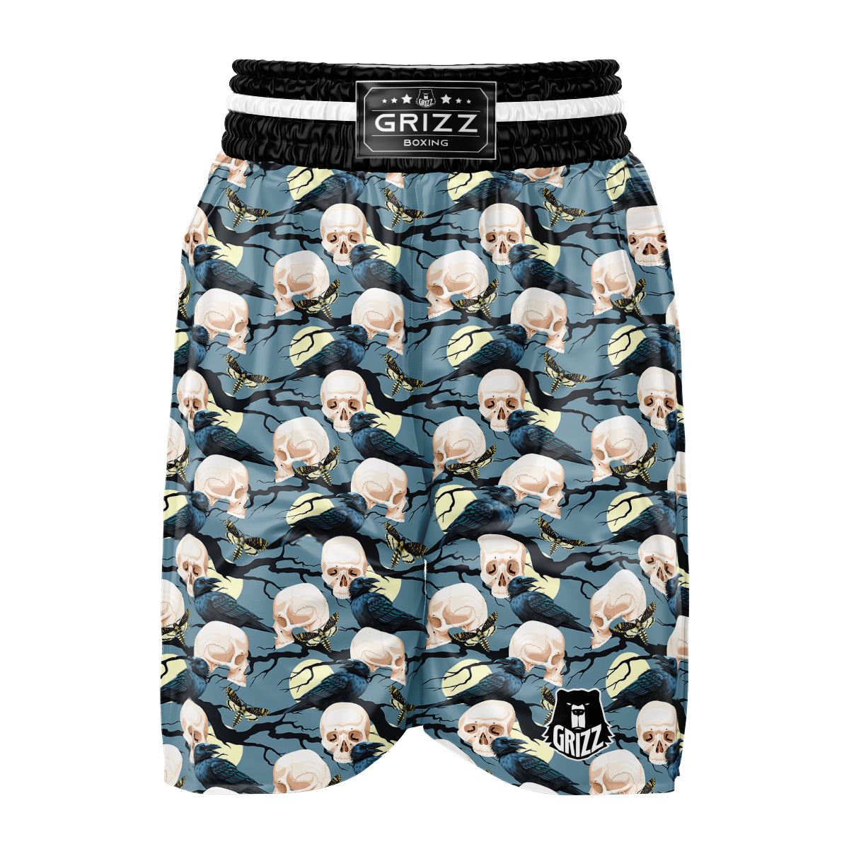 Raven Skull Print Pattern Boxing Shorts-grizzshop