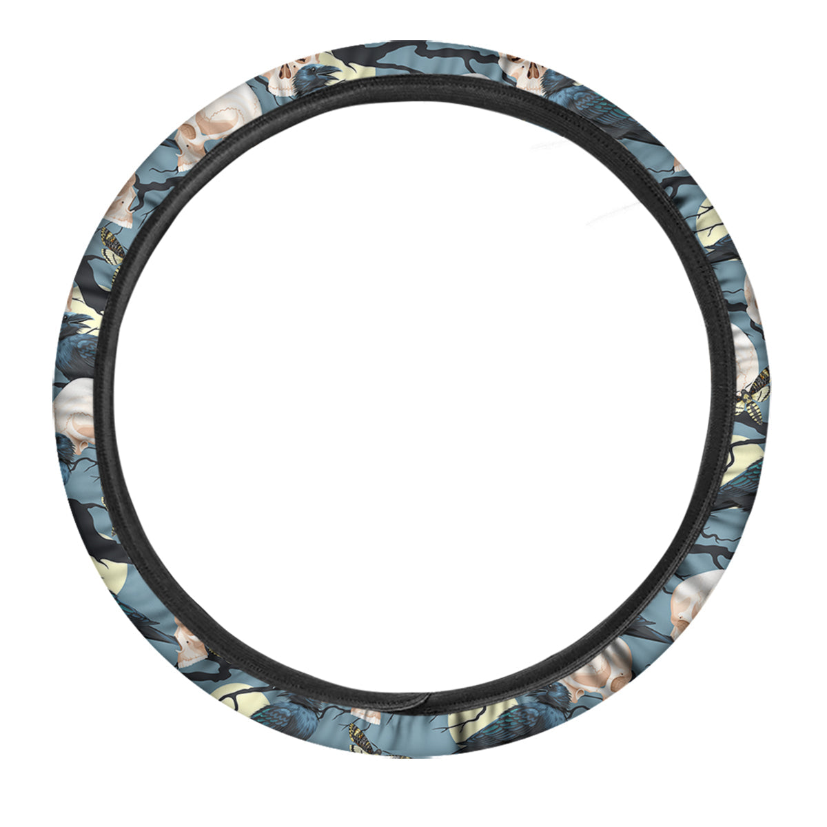 Raven Skull Print Pattern Car Steering Wheel Cover-grizzshop