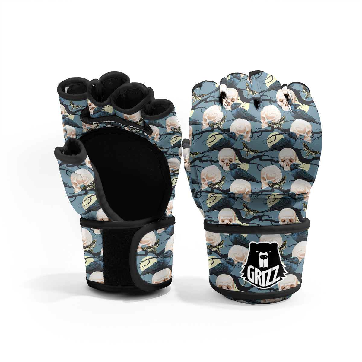 Raven Skull Print Pattern MMA Gloves-grizzshop