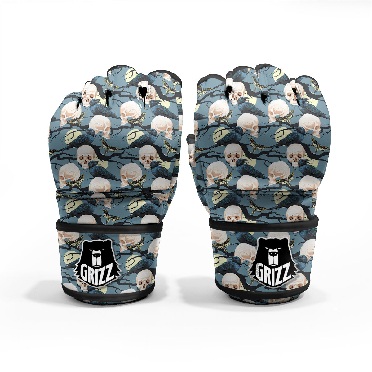 Raven Skull Print Pattern MMA Gloves-grizzshop