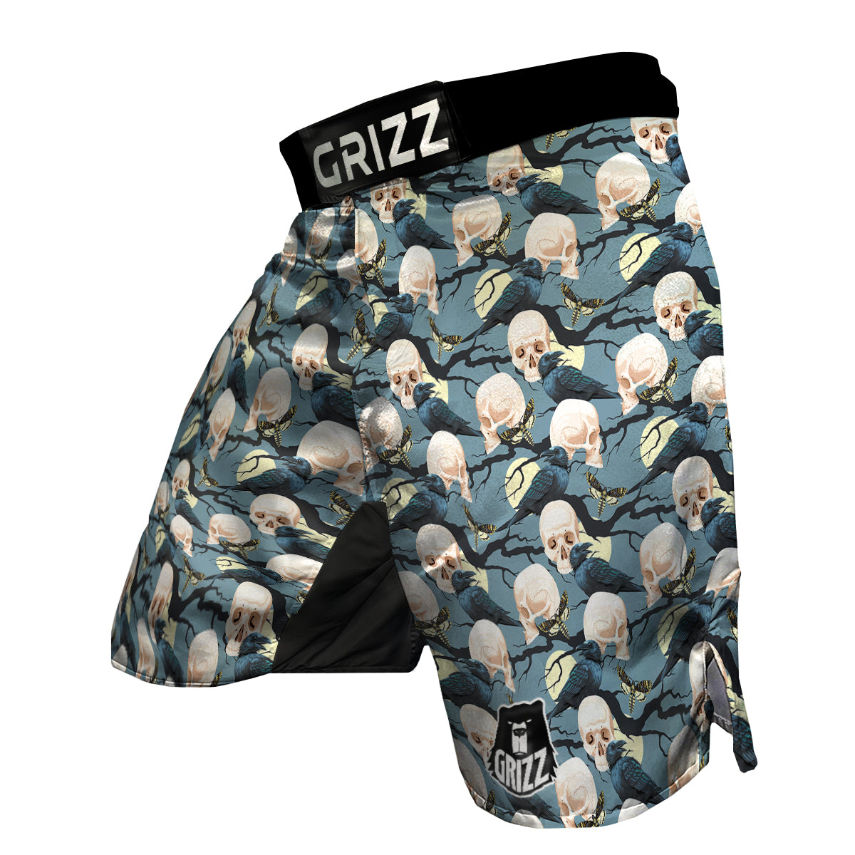 Raven Skull Print Pattern MMA Shorts-grizzshop