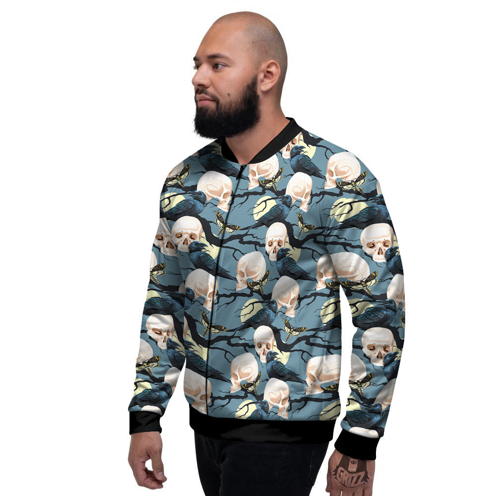 Raven Skull Print Pattern Men's Bomber Jacket-grizzshop