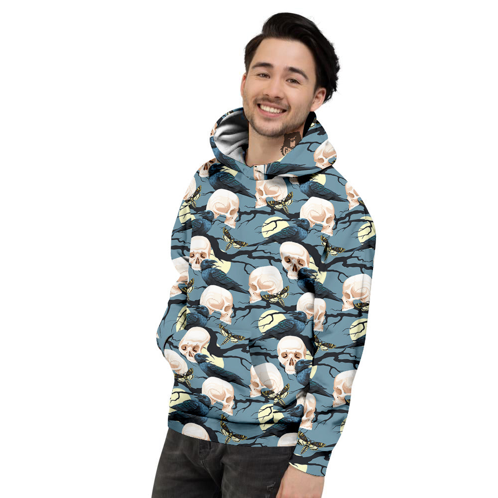 Raven Skull Print Pattern Men's Hoodie-grizzshop