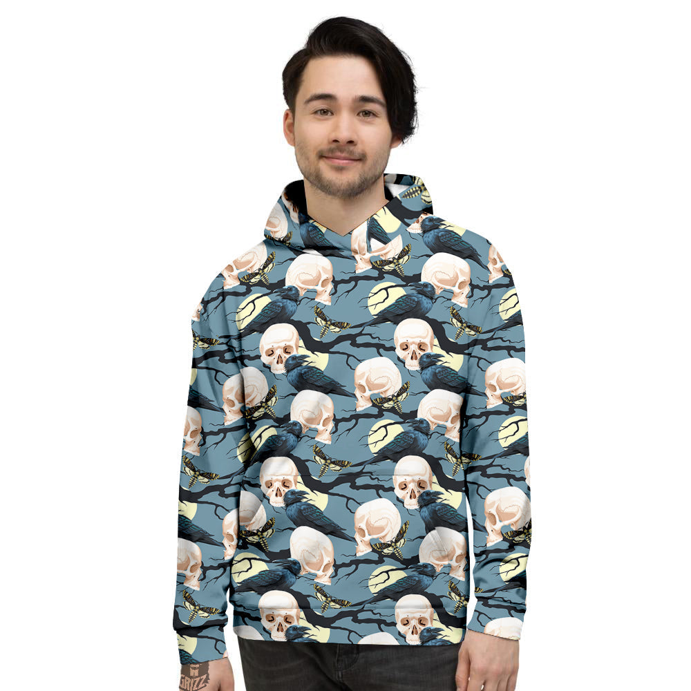 Raven Skull Print Pattern Men's Hoodie-grizzshop