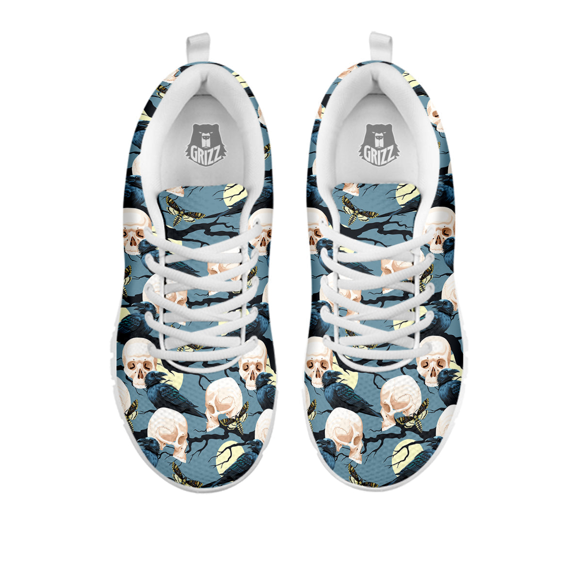 Raven Skull Print Pattern White Sneaker-grizzshop